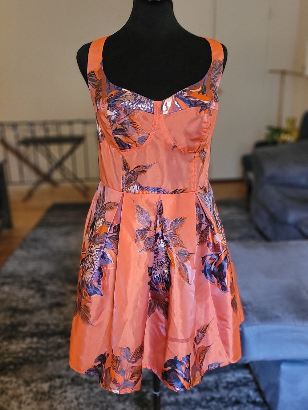 $220 "Flawed" Anthrolopgie Eva Franco Floral Orange Fit-and-Flare Dress